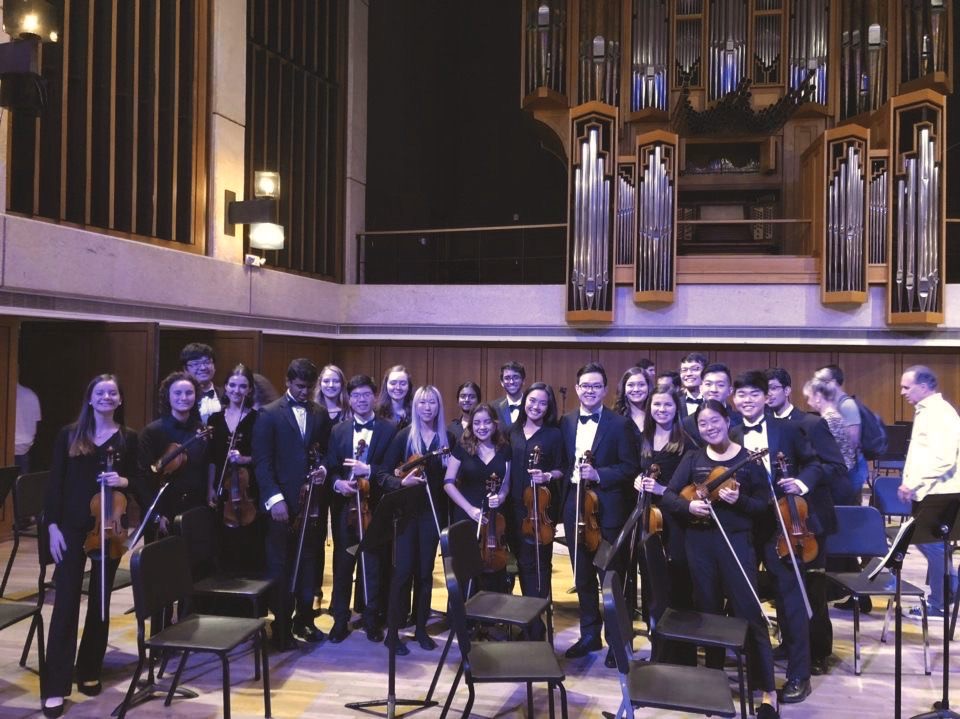 Playing violin in orchestra